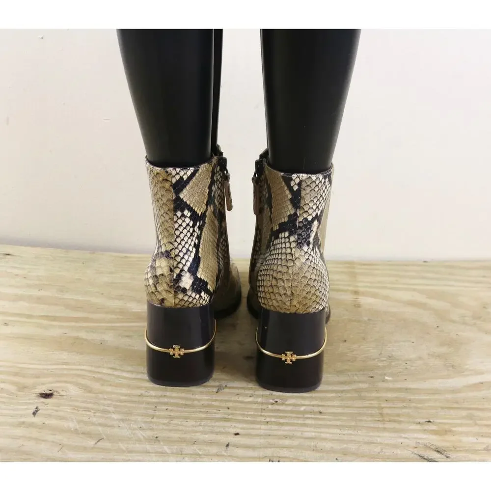 New Tory Burch Boots 7M Brown Leather Ruby Snakeskin Ankle Bootie